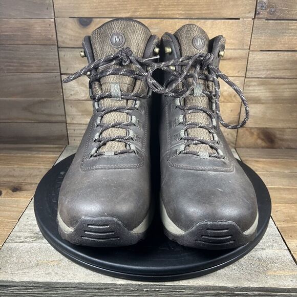Merrell Mens Size 10 VEGO MIDLeather Waterproof Brown Hiking Lace Up Boot Shoes - Picture 2 of 10